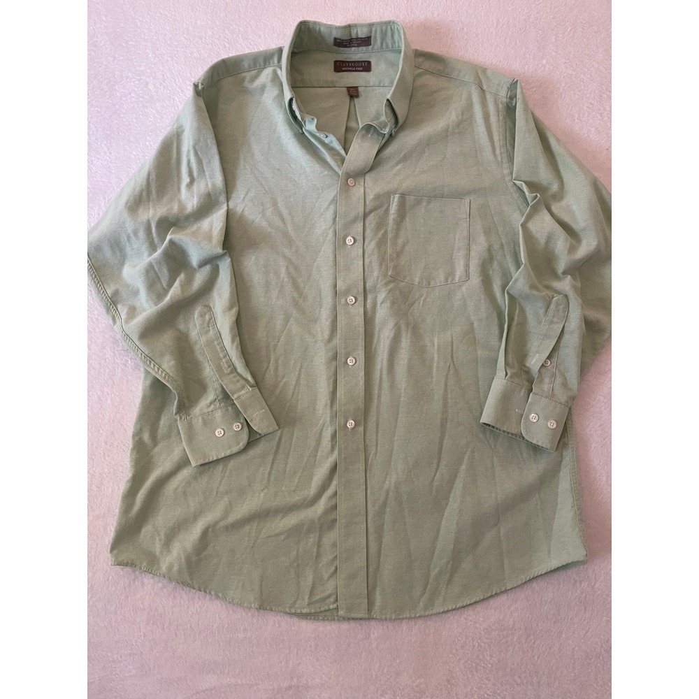 Claybrooke Wrinkle Free Mens Large Sage Green Button Down Shirt 16.5 32/33